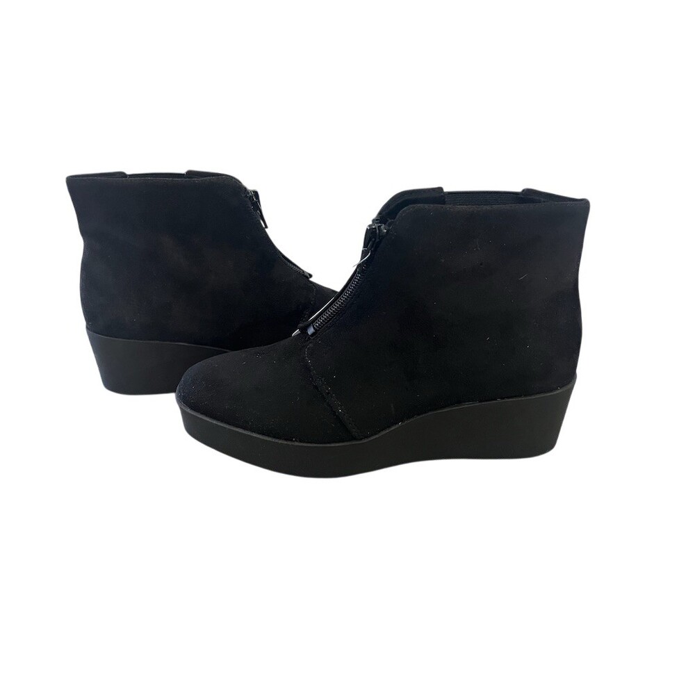 Aerosoles Carin Womens Ankle Booties Black Suede Wedge Front Zip Size 5